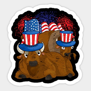 American Bison Buffalo Animal Lover 4th Of July USA Sticker